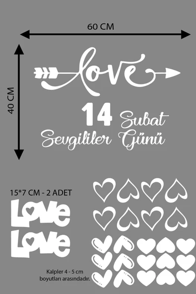 Ftmoto  Happy Valentine's Day Sevgililer Günü Sticker Kalp, Love, I Love You Cam, Duvar Sticker Etiket Seti - 2