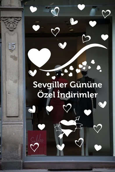 Ftmoto  Happy Valentine's Day Sevgililer Günü Sticker Kalp, Love, I Love You Cam, Duvar Sticker Etiket Seti