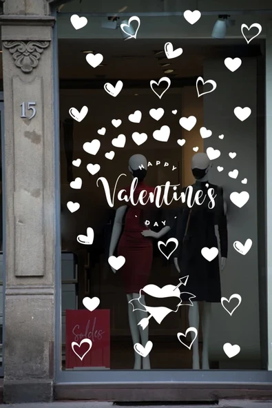 Ftmoto  Happy Valentine's Day Sevgililer Günü Sticker Kalp, Love, I Love You Cam, Duvar Sticker Etiket Seti