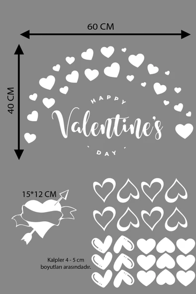 Ftmoto  Happy Valentine's Day Sevgililer Günü Sticker Kalp, Love, I Love You Cam, Duvar Sticker Etiket Seti - 2