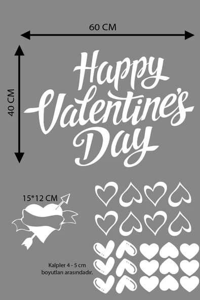 Ftmoto  Happy Valentine's Day Sevgililer Günü Sticker Kalp, Love, I Love You Cam, Duvar Sticker Etiket Seti - 2