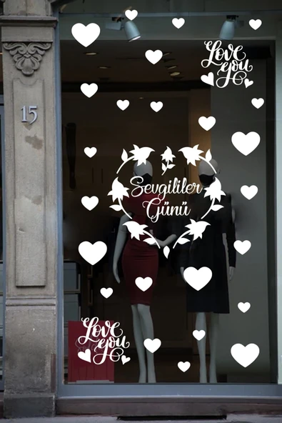 Ftmoto  Happy Valentine's Day Sevgililer Günü Sticker Kalp, Love, I Love You Cam, Duvar Sticker Etiket Seti