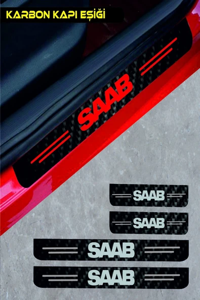 Ftmoto  Saab Uyumlu Oto Kapı Eşiği Sticker Karbon 4 Adet
