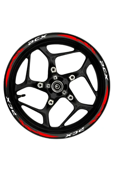 Ftmoto  MRK Pcx Beyaz Yazılı Kırmızı Pençe Şeritli Sağ-Sol/Ön-Arka Motosiklet Jant Şeridi