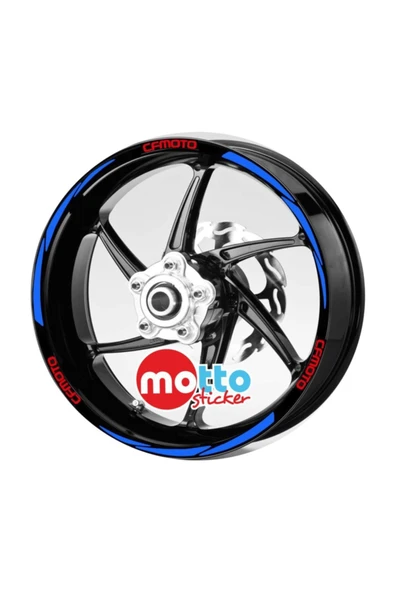 Ftmoto  Kırmızı Cfmoto Yazı 3 Parçalı Reflektif Mavi Jant Şeridi Sticker