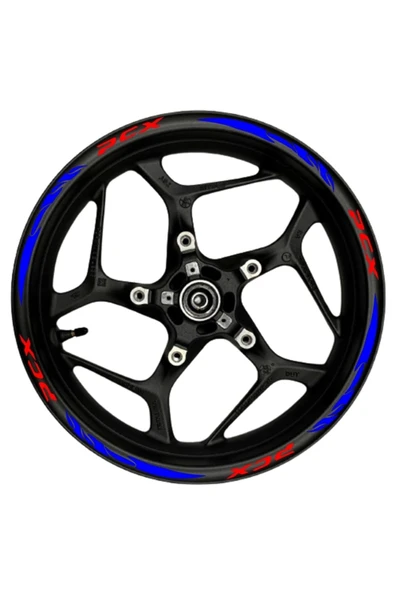 Ftmoto  Motosiklet Jant Şeridi Pcx Kırmızı Yazılı Mavi Reflektif Sağ-sol/ön-arka