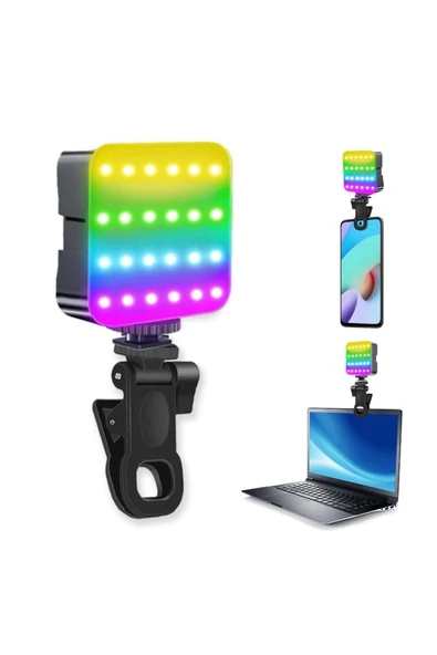 Cep Telefonu Çakarlı Dolgu Işık Canlı Yayın Mini Taşınabilir Yüksek Parlaklık RGB Selfie Işık Paneli - Resim 8