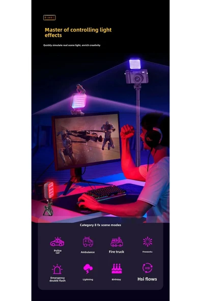 Cep Telefonu Çakarlı Dolgu Işık Canlı Yayın Mini Taşınabilir Yüksek Parlaklık RGB Selfie Işık Paneli - 5