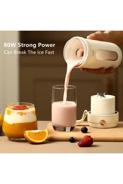 350ML Taşınabilir Blender, Kişisel Blender Şişesi, 10 Bıçaklı Samanlı Sallar ve Smoothie Maker ZH004 - Resim 3