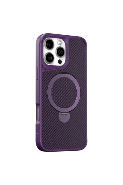 iPhone 14 Plus ile uyumlu Kılıf Karbon Fiber Görünümlü Magsafe ile uyumlu Stand olabilen Carbon