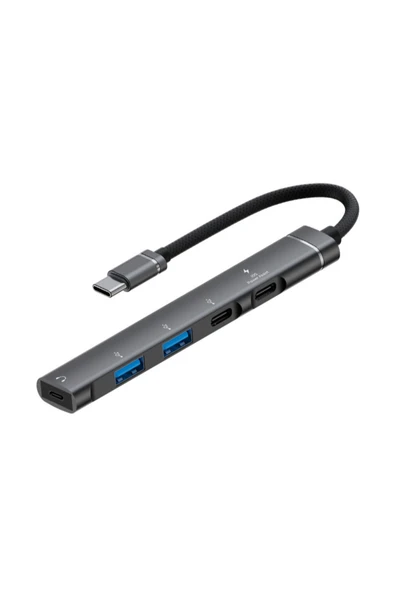 Type-C Hub, 5in1, 3 Adet Type-C, 2 Adet USB-A Çoklayıcı, USB C Kulaklık Çıkışlı Hub Adaptörü H01