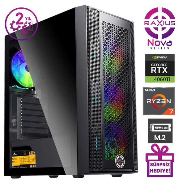 RaXius Nova G1 R7 4060Ti-77A008 Ryzen7 7700 64GB 2TBSSD RTX4060Ti 8 GB FreeDOS Gaming Masaüstü Bilgisayar - Resim 2