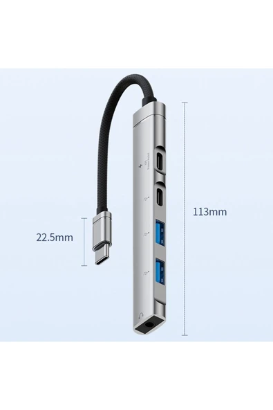 Type-C Hub, 5in1, 2 Adet Type-C, 2 Adet USB-A Çoklayıcı, 3,5 mm Kulaklık Çıkışlı USB C Hub H03 - 3