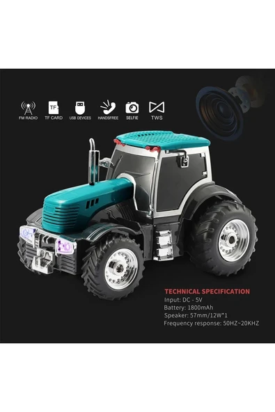 Traktör Temalı Radyo Taşınabilir Bluetooth Speaker Ve Hoparlör USB AUX TF Kart Girişli WS-560 - 2