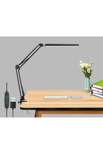 Dekoratif Led Masa Lambası USB Kablolu Kademeli 3 Eklemli Kıskaçlı Masa Lambası Kitap Okuma SY040