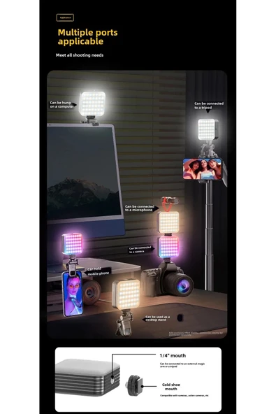 Cep Telefonu Çakarlı Dolgu Işık Canlı Yayın Mini Taşınabilir Yüksek Parlaklık RGB Selfie Işık Paneli - 6