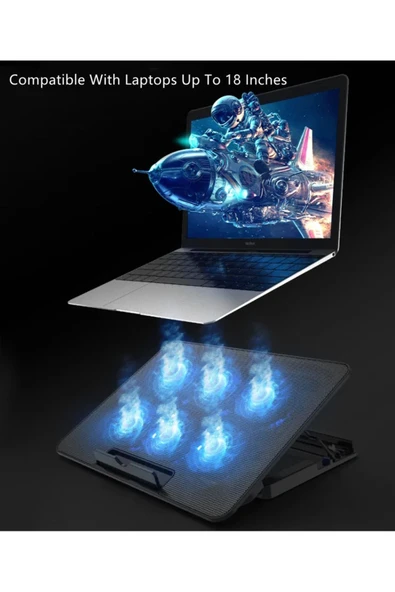 Dizüstü Bilgisayar Notebook Soğutucu Laptop Stand Işıklı Gaming 8 Büyük Fan Soğutma 2 USB Giriş A8 - 3