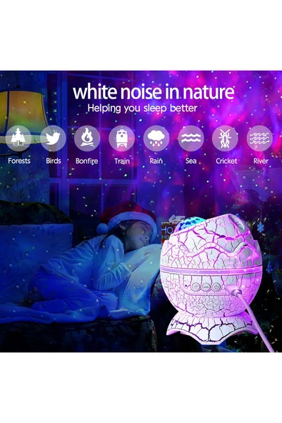 Dinozor Yumurtası Gece Lambası Bluetooth Hoparlör Led Lamba Galaxy Projektör Led Işık K890 Beyaz - 2