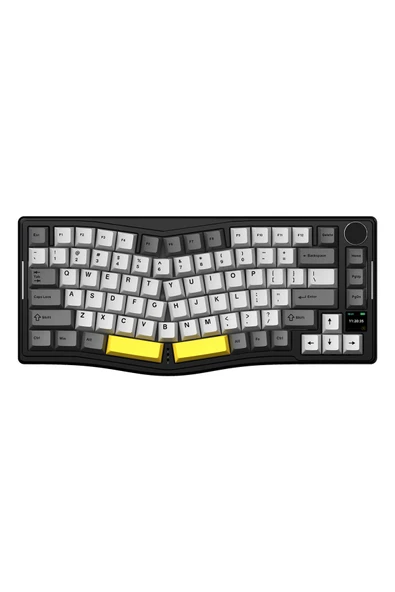 Ajazz AKS-075 Ergonomik Tasarım, TFT Ekranlı 3 Modlu Mekanik Klavye Siyah - Gift Switch