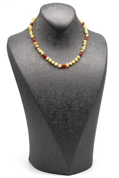 Damla Kehribar - Akik Doğal Taş Bebek Diş Kolye - 34 cm - 2