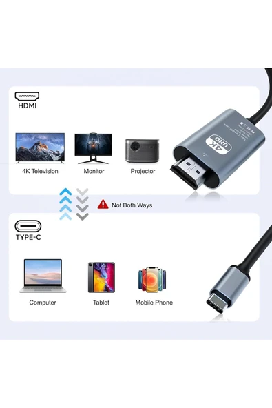 HDMI Çevirici USB C HDMI 4K 60Hz HDMI, 200cm USB C HDMI Adaptör Thunderbolt Type-C to HDMI 2 Metre - 5