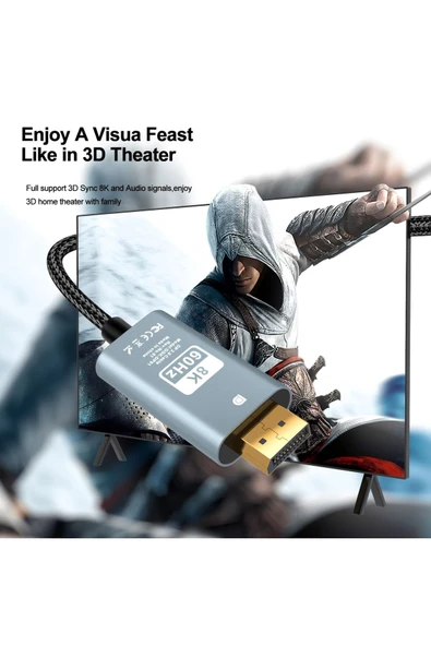 DP to DP Kablo, 8K 60Hz 200cm Yüksek Hızlı, Displayport Kablo 2 Metre ZR856 - 3