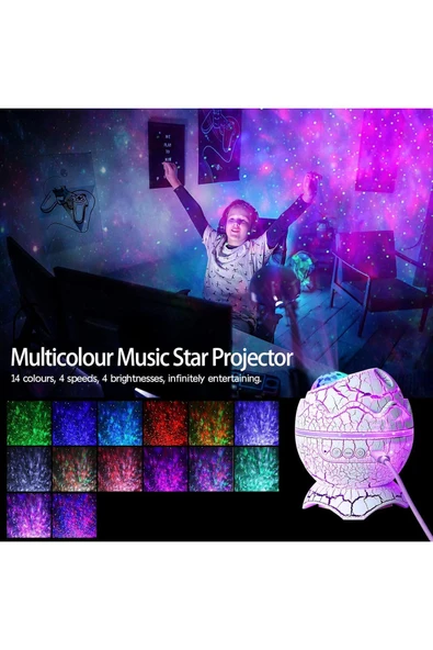 Dinozor Yumurtası Gece Lambası Bluetooth Hoparlör Led Lamba Galaxy Projektör Led Işık K890 Beyaz - 5