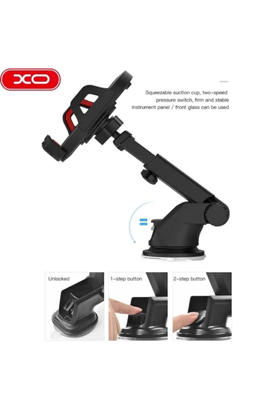 C39 Ayarlanabilir Araba Telefon Tutucu  Vantuzlu Siyah - Resim 4