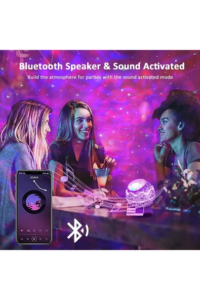 Dinozor Yumurtası Gece Masa Lambası Bluetooth Hoparlör Led Lamba Galaxy Projektör Led Işık K890 Mavi - 6