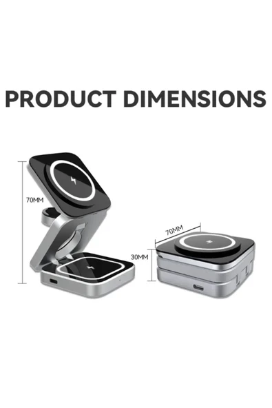 Magsafe Uyumlu 3in1 Kablosuz Şarj Cihazı iPhone Uyumlu Watch Uyumlu Masaüstü Portatif Katlanabilir - 5