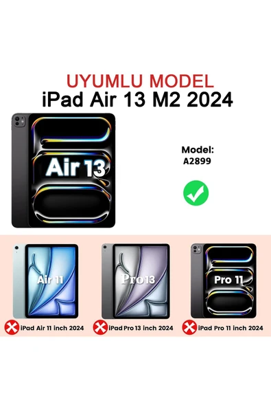 iPad Air 13 inç M2 2024 için Kılıf (Model: A2899) Tam Koruma Darbe Emici - Resim 2