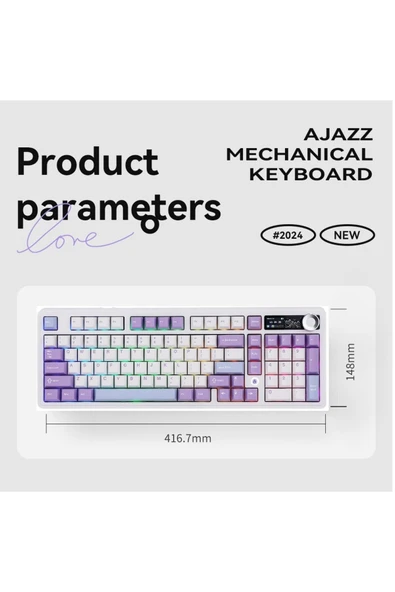 Ajazz AK980 Ekranlı Mekanik Klavye RGB, Tam Boy Hot-Swap 3 Modlu 8000 Mah Batarya Mor/Gift Switch - 7