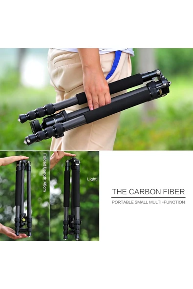 ZOMEI Z818C Profesyonel Taşınabilir Karbon Fiber Dijital Kamera ve Kamera Tripod Monopod Stant - 4