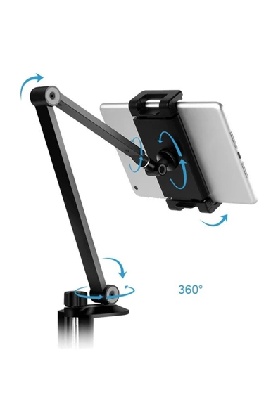 Telefon ve Tablet Tutucu iPad Uyumlu Masa Kenarına Kıskaç Alüminyum Gövde 43cm Kol Uzunluğu MK43 - 5