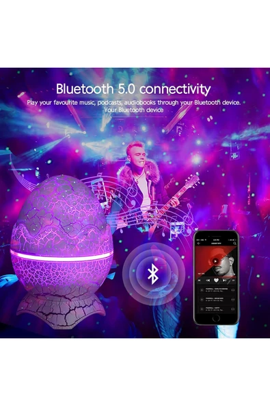 Dinozor Yumurtası Gece Lambası Bluetooth Hoparlör Led Lamba Galaxy Projektör Led Işık K890 Beyaz - 6