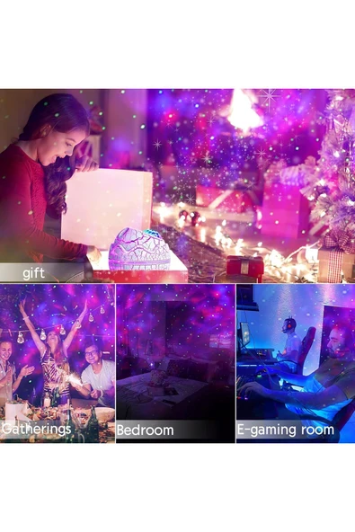Dinozor Yumurtası Gece Lambası Bluetooth Hoparlör Led Lamba Galaxy Projektör Led Işık K890 Beyaz - 3
