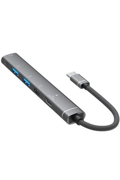 Type-C Hub, 5in1, 2 Adet Type-C, 2 Adet USB-A Çoklayıcı, 3,5 mm Kulaklık Çıkışlı USB C Hub H03 - 5