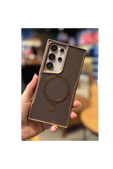 Galaxy S25 Ultra İle Uyumlu Kılıf Karbon Fiber Görünümlü Magsafe İle Uyumlu Stand Olabilen Carbon - Resim 2