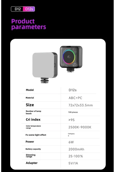 Cep Telefonu Çakarlı Dolgu Işık Canlı Yayın Mini Taşınabilir Yüksek Parlaklık RGB Selfie Işık Paneli - 7