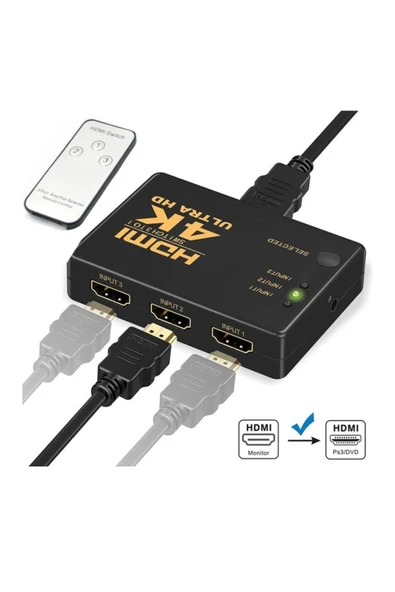 Tv Için Hdmi Çoklayıcı 3 Port 4k Kumandalı Ultra Hd Hdmı Switch Splitter 5port4khdmi - Resim 3