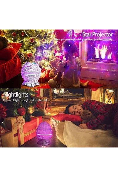 Dinozor Yumurtası Gece Lambası Bluetooth Hoparlör Led Lamba Galaxy Projektör Led Işık K890 Beyaz - 7