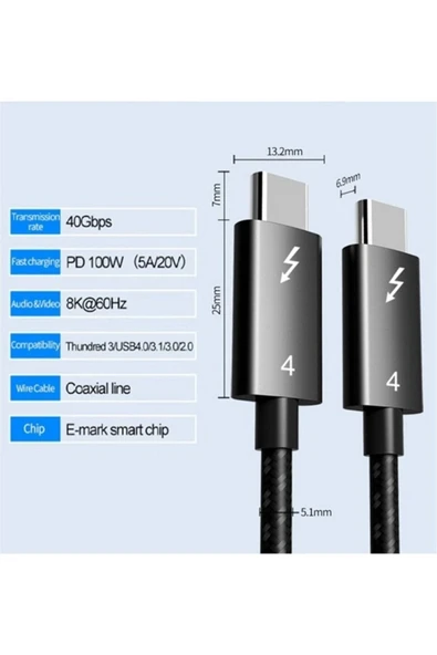 Macbook ile Uyumlu Thunderbolt 4 Kablo USB-C'den USB'ye 4.0,8k,40Gbps,PD100W Şarj, 100 cm - 4