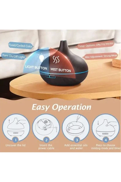 Mini Boy 15cm Uçucu Yağ Difüzör 550ml Kumandalı Aromaterapi Hava Nemlendirici Koyu Kahverengi BN-01 - 2