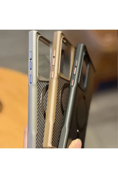 Galaxy S24 Ultra ile uyumlu Kılıf Karbon Fiber Görünümlü Magsafe ile uyumlu Stand olabilen Carbon - Resim 3
