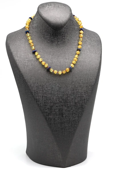 Damla Kehribar - Lapis Lazuli Doğal Taş Bebek Diş Kolye - 33 cm - 2