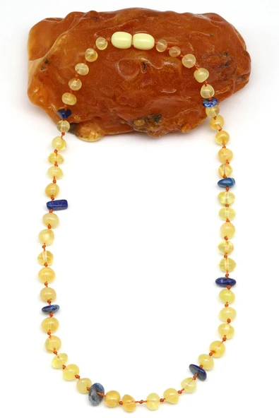 Damla Kehribar - Lapis Lazuli Doğal Taş Bebek Diş Kolye - 33 cm