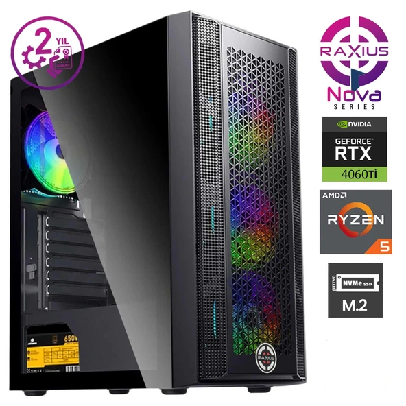 RaXius Nova G1 R5 4060Ti-75F013 Ryzen5 7500F 32GB 1TBSSD RTX4060Ti 8GB W11P Gaming Masaüstü Bilgisayar - 2