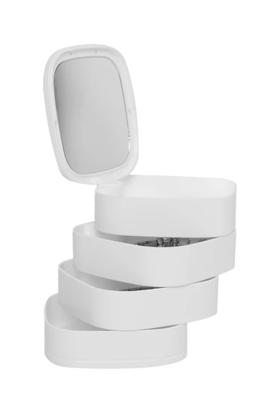 Takı Organizeri - 4 Katlı Aynalı Kare 360 Derece Dönebilen Takı Organizer Kutusu - 4