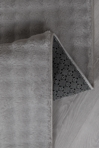 Bubble Oval Yumuşak Peluş Kaymaz Salon Oturma Odası Balkon Halısı Yolluk Gri - 4