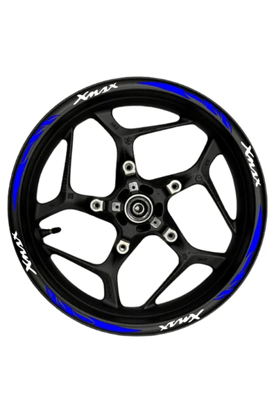 Ftmoto  Özel Tasarım Motorsiklet XMAX Ön/Arka Takım BEYAZ Yazılı MAVİ FOSFORLU Pençe Jant Şerit